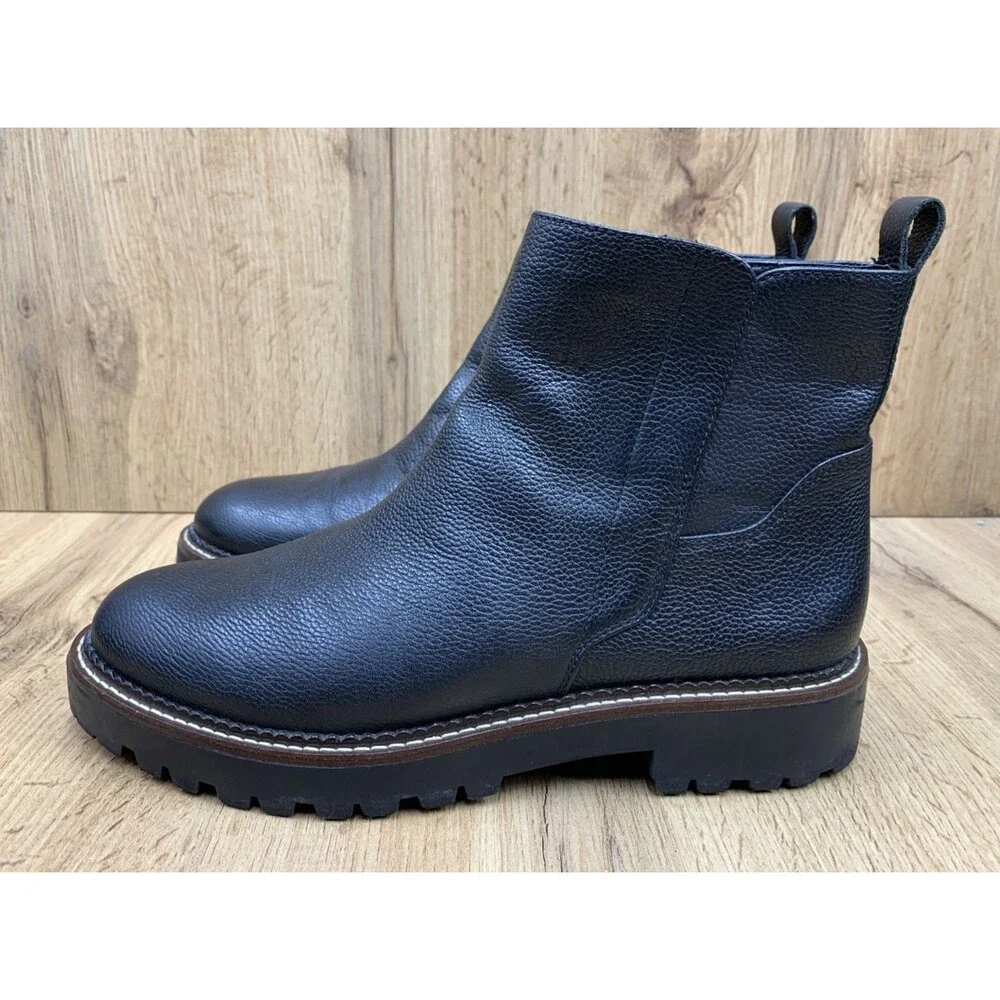 Nordstrom Women Miller 2 Lea Ankle Boots Black Leather Water Resistant Size 10 M